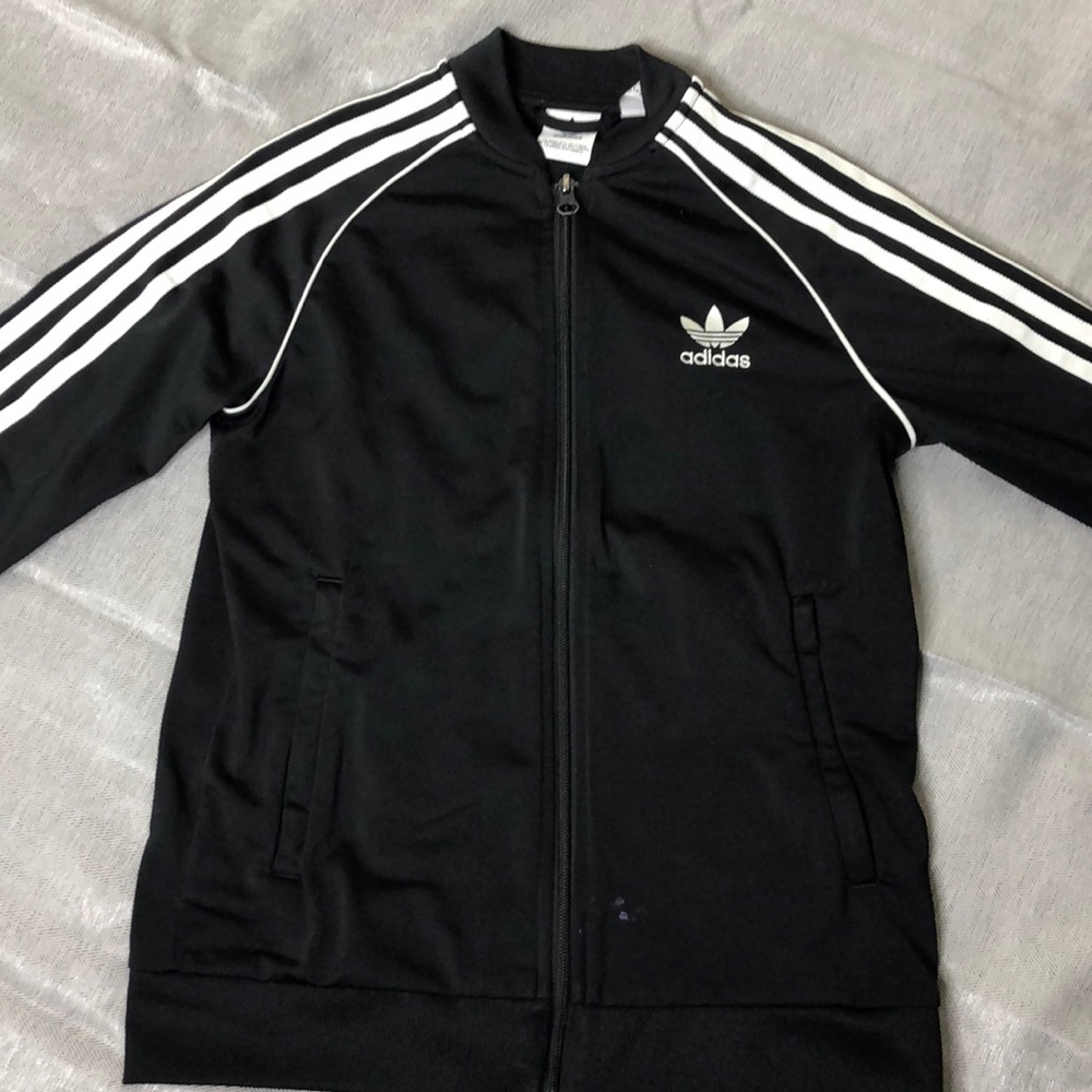 Black and white striped adidas jacket
